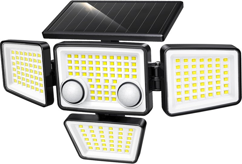LYWALT Solar Outdoor Lights - 3000LM 188 LED Motion Sensor Outdoor Lights, 4 Heads IP65 Waterproof Powered Security Flood Lights, 270°Wide Lighting Angle Wall Light with Sensors for Backyard Yard - Image 1
